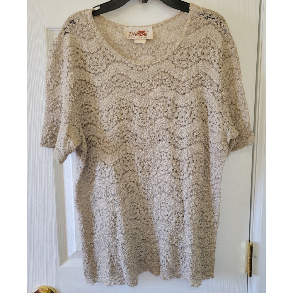 Tiramisu Milano New York Vintage Beige Lace Short Sleeve Top Large Made in USA
